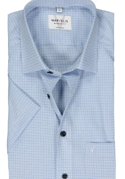 MARVELIS modern fit overhemd, korte mouw, popeline, lichtblauw met wit geruit