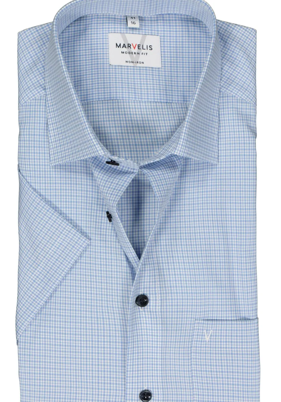 MARVELIS modern fit overhemd, korte mouw, popeline, lichtblauw met wit geruit