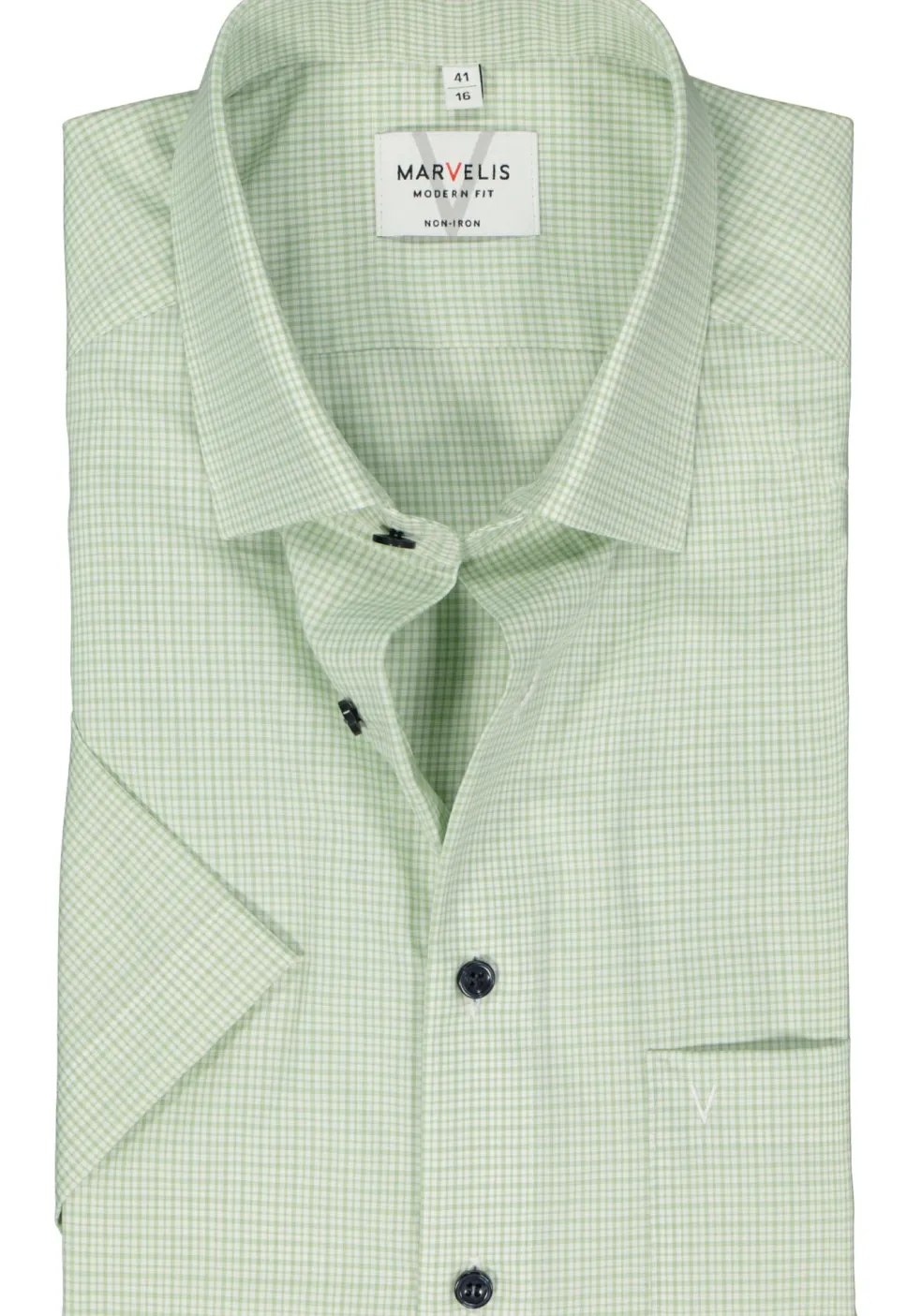 MARVELIS modern fit overhemd, korte mouw, popeline, lichtgroen met wit geruit