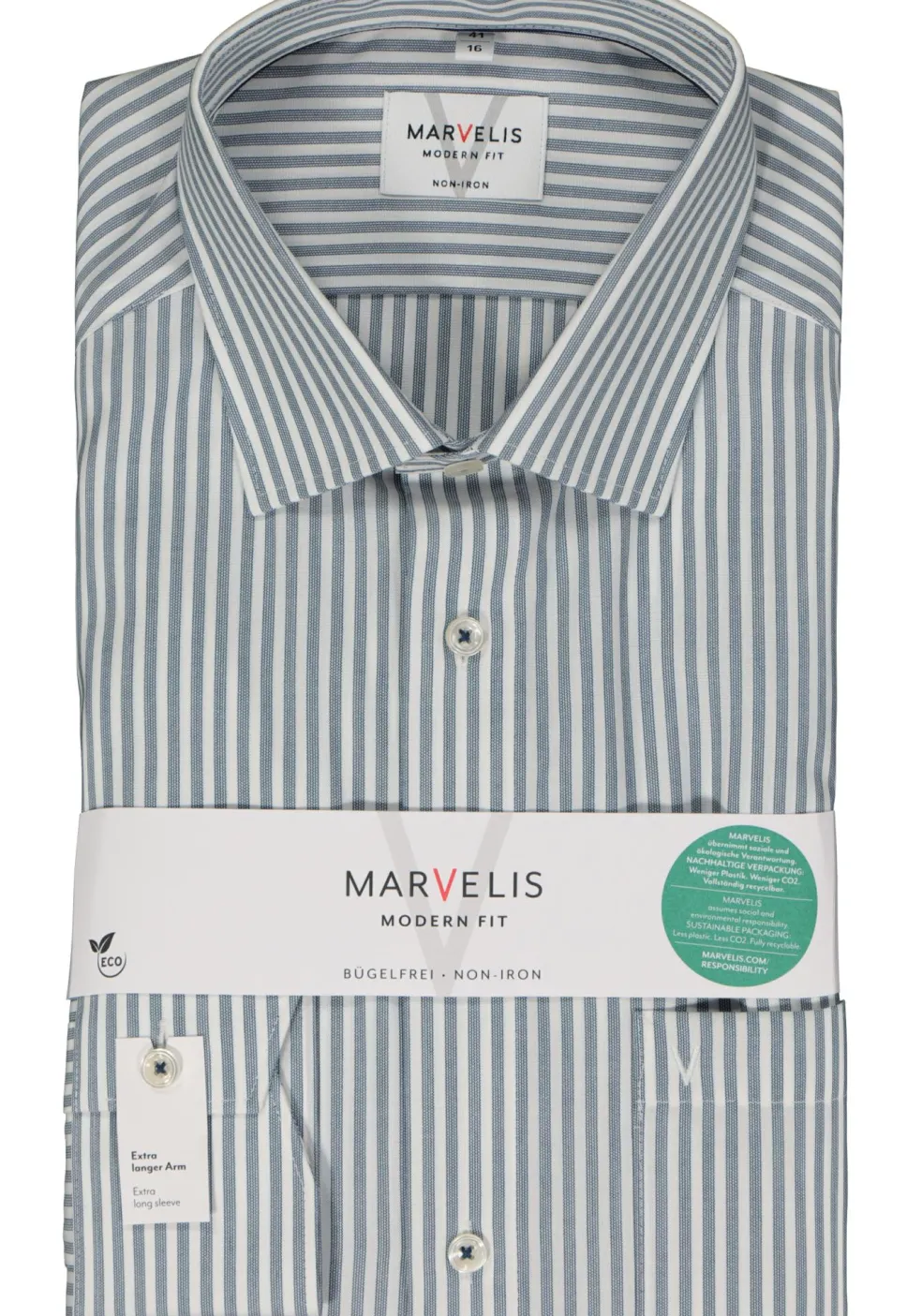 MARVELIS modern fit overhemd, mouwlengte 7, popeline, donkerblauw gestreept