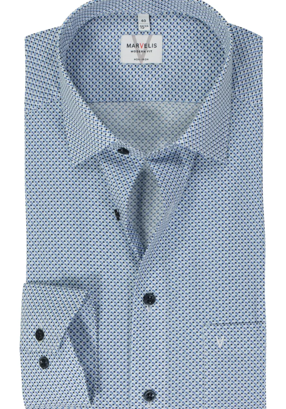 MARVELIS modern fit overhemd, mouwlengte 7, popeline, lichtblauw dessin