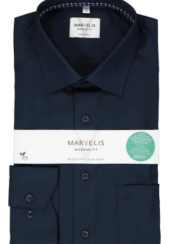 MARVELIS modern fit overhemd, popeline, donkerblauw