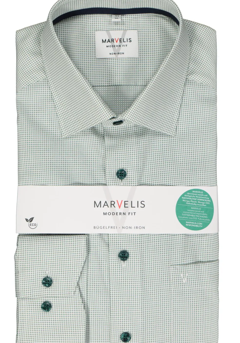 MARVELIS modern fit overhemd, structuur, groen