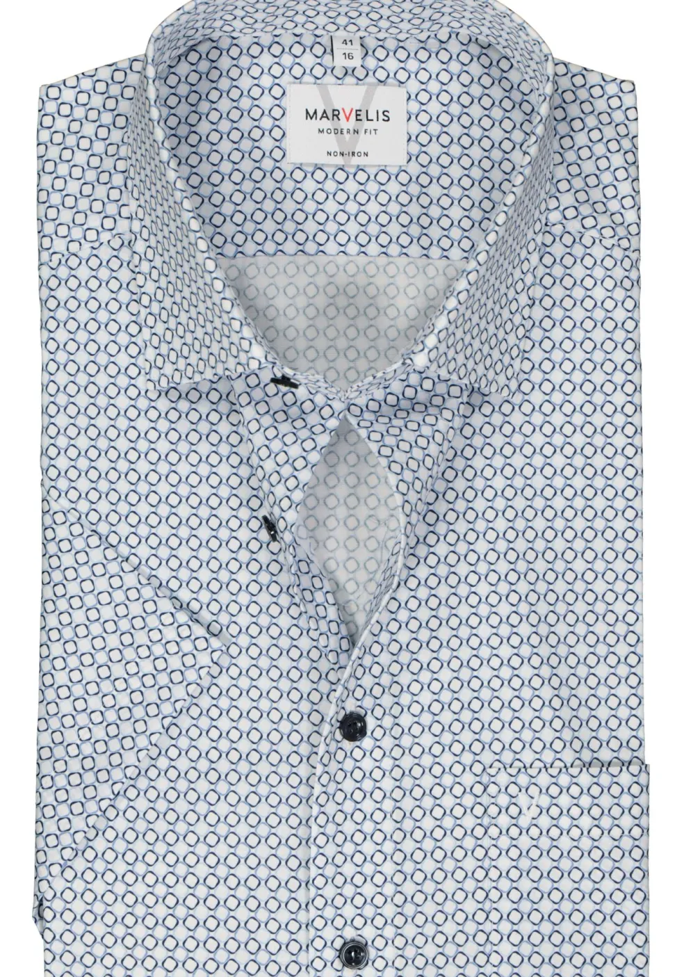 MARVELIS modern fit overhemd, korte mouw, popeline, lichtblauw dessin
