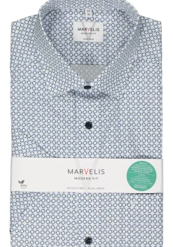 MARVELIS modern fit overhemd, korte mouw, popeline, lichtblauw dessin