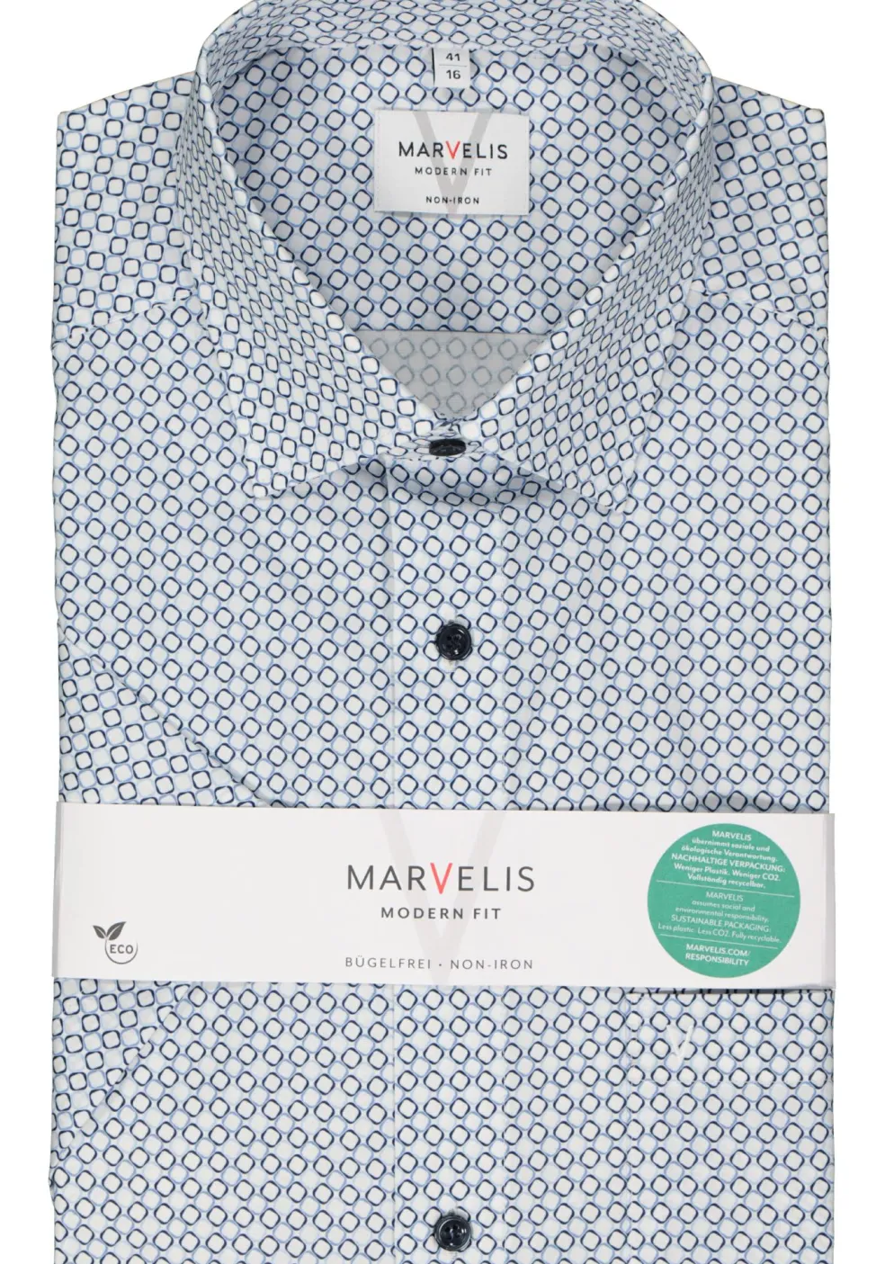 MARVELIS modern fit overhemd, korte mouw, popeline, lichtblauw dessin