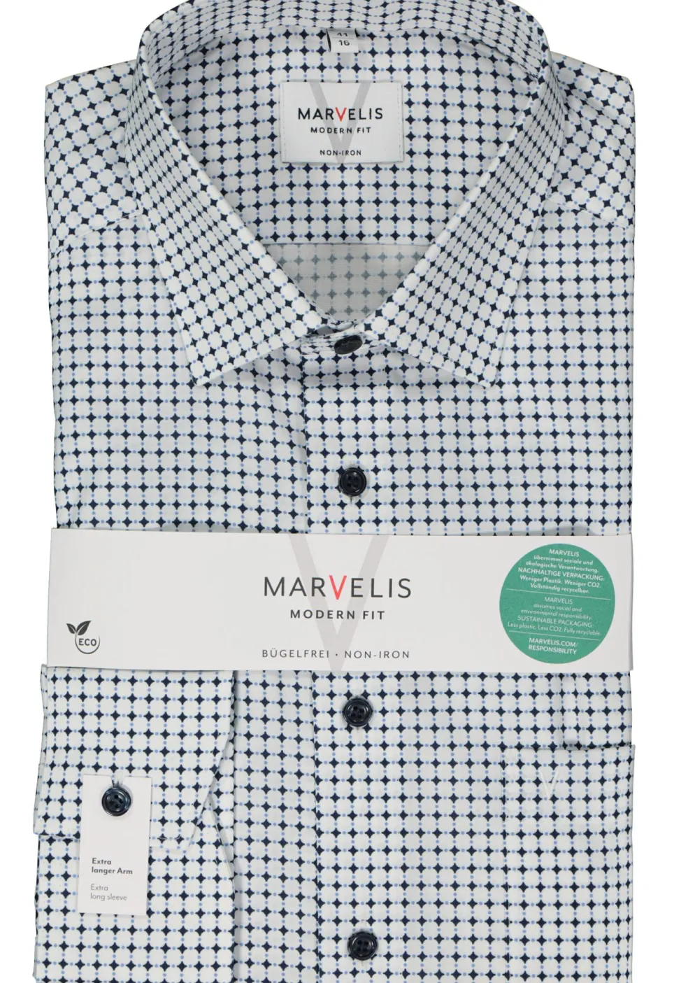 MARVELIS modern fit overhemd, mouwlengte 7, popeline, lichtblauw dessin