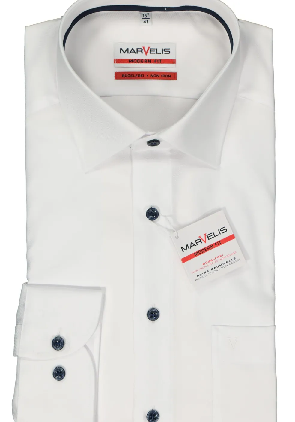 MARVELIS modern fit overhemd, twill, wit