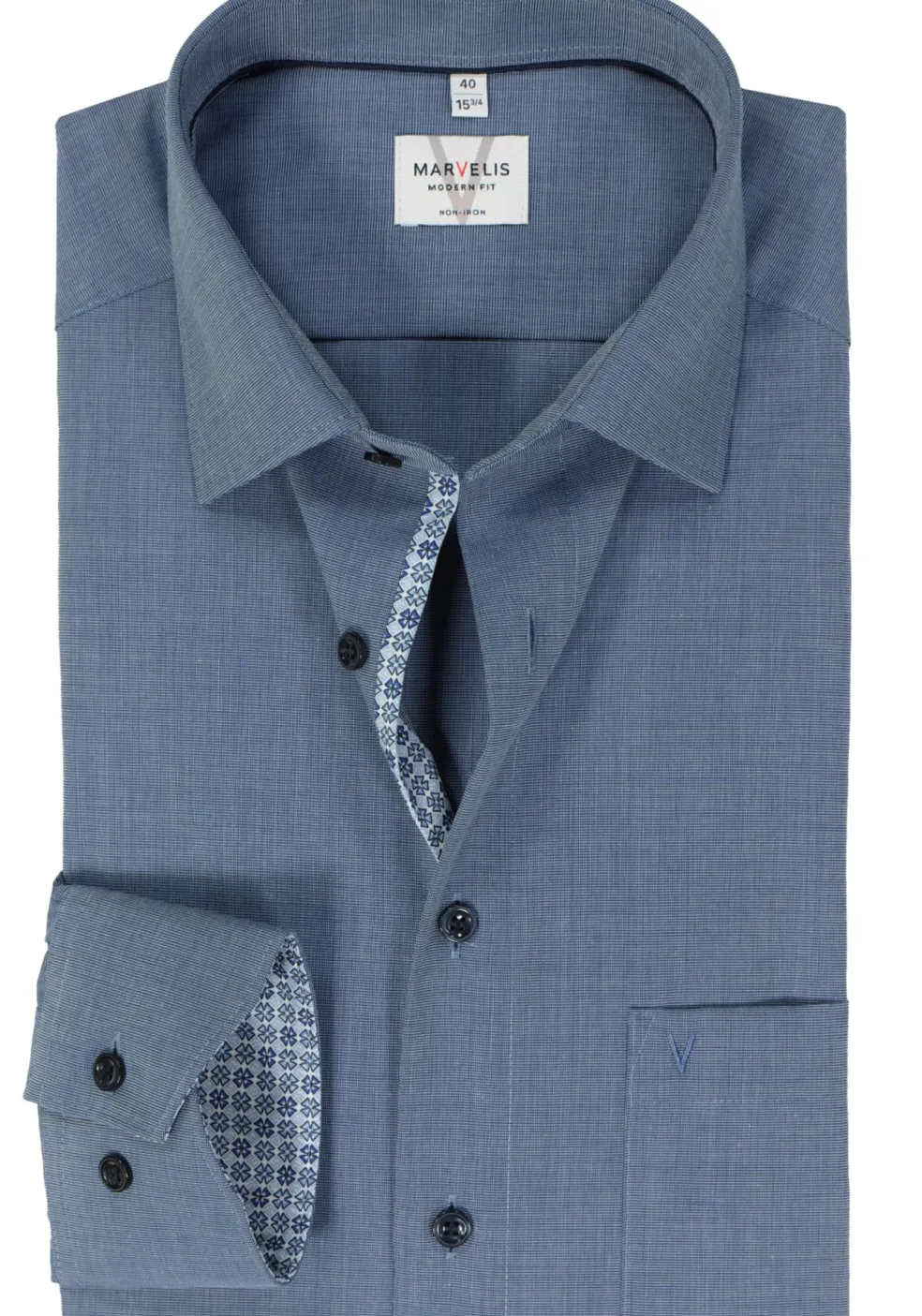 MARVELIS modern fit overhemd, fil a fil, nachtblauw