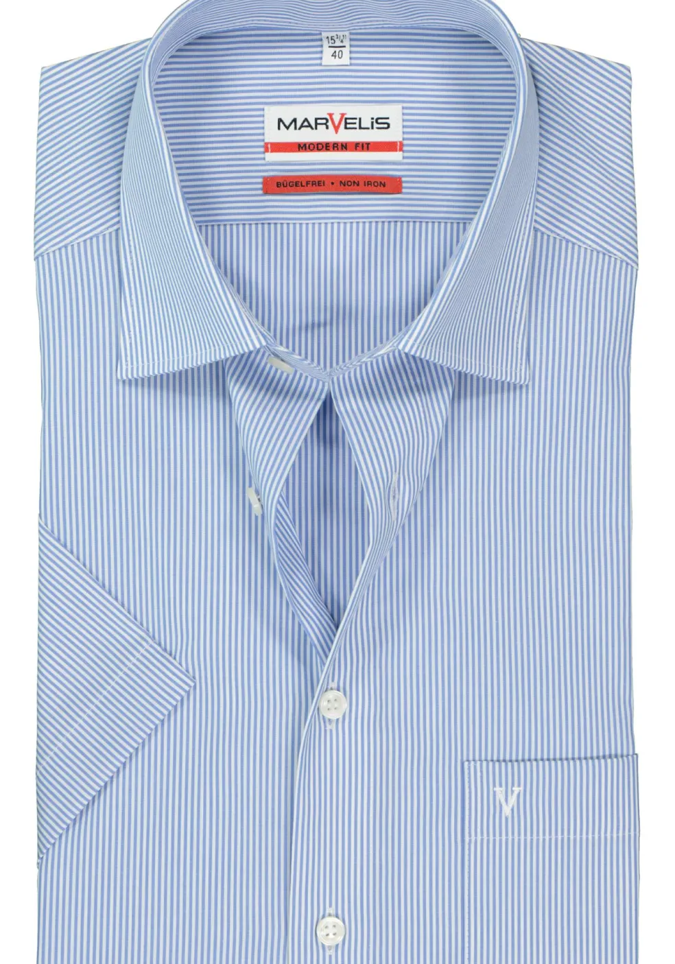 MARVELIS modern fit overhemd, korte mouw, blauw-wit gestreept
