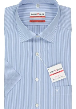 MARVELIS modern fit overhemd, korte mouw, blauw-wit gestreept