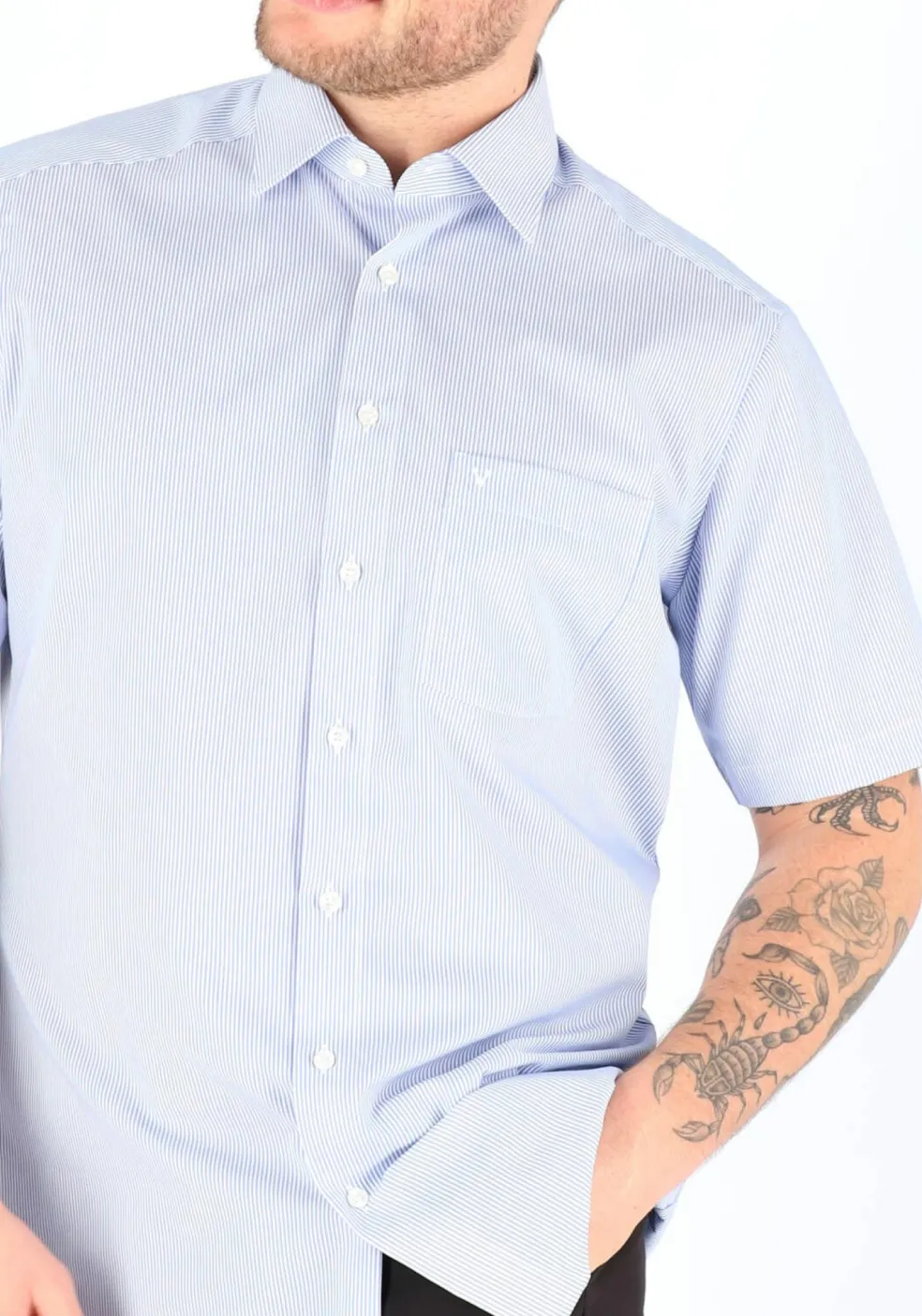 MARVELIS modern fit overhemd, korte mouw, blauw-wit gestreept