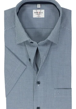 MARVELIS modern fit overhemd, korte mouw, popeline, donkerblauw geruit