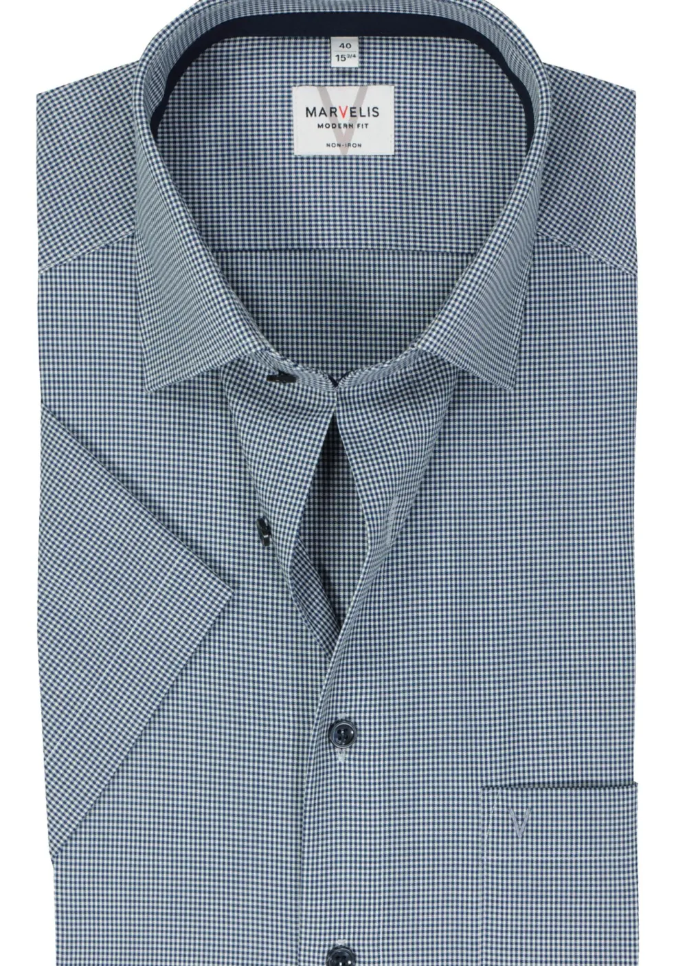 MARVELIS modern fit overhemd, korte mouw, popeline, donkerblauw geruit