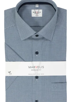 MARVELIS modern fit overhemd, korte mouw, popeline, donkerblauw geruit