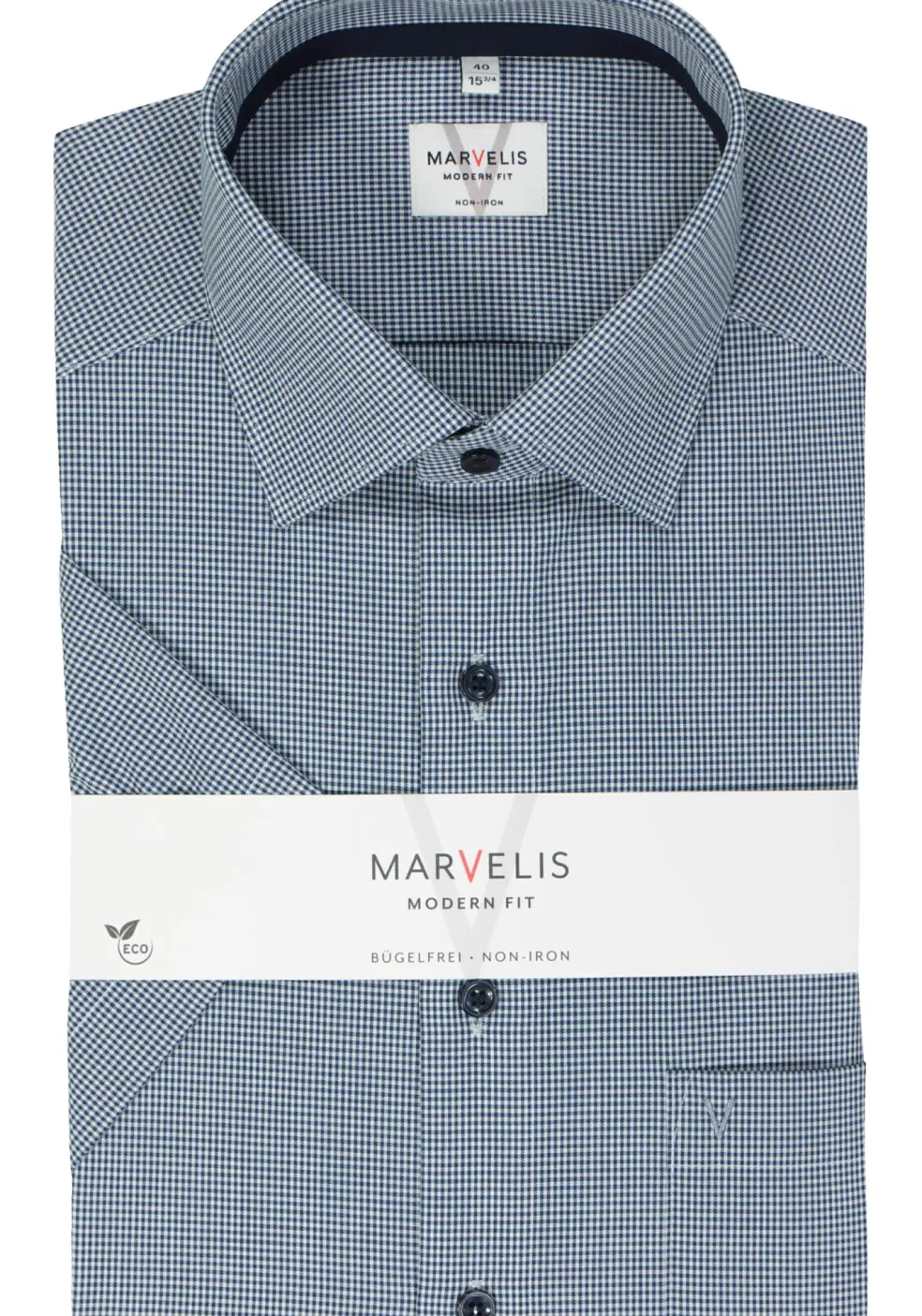 MARVELIS modern fit overhemd, korte mouw, popeline, donkerblauw geruit