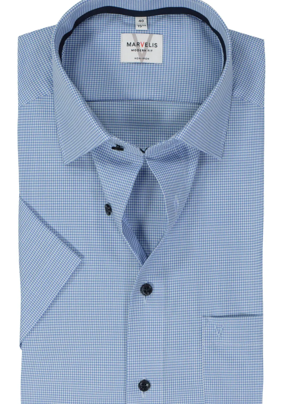 MARVELIS modern fit overhemd, korte mouw, popeline, lichtblauw geruit