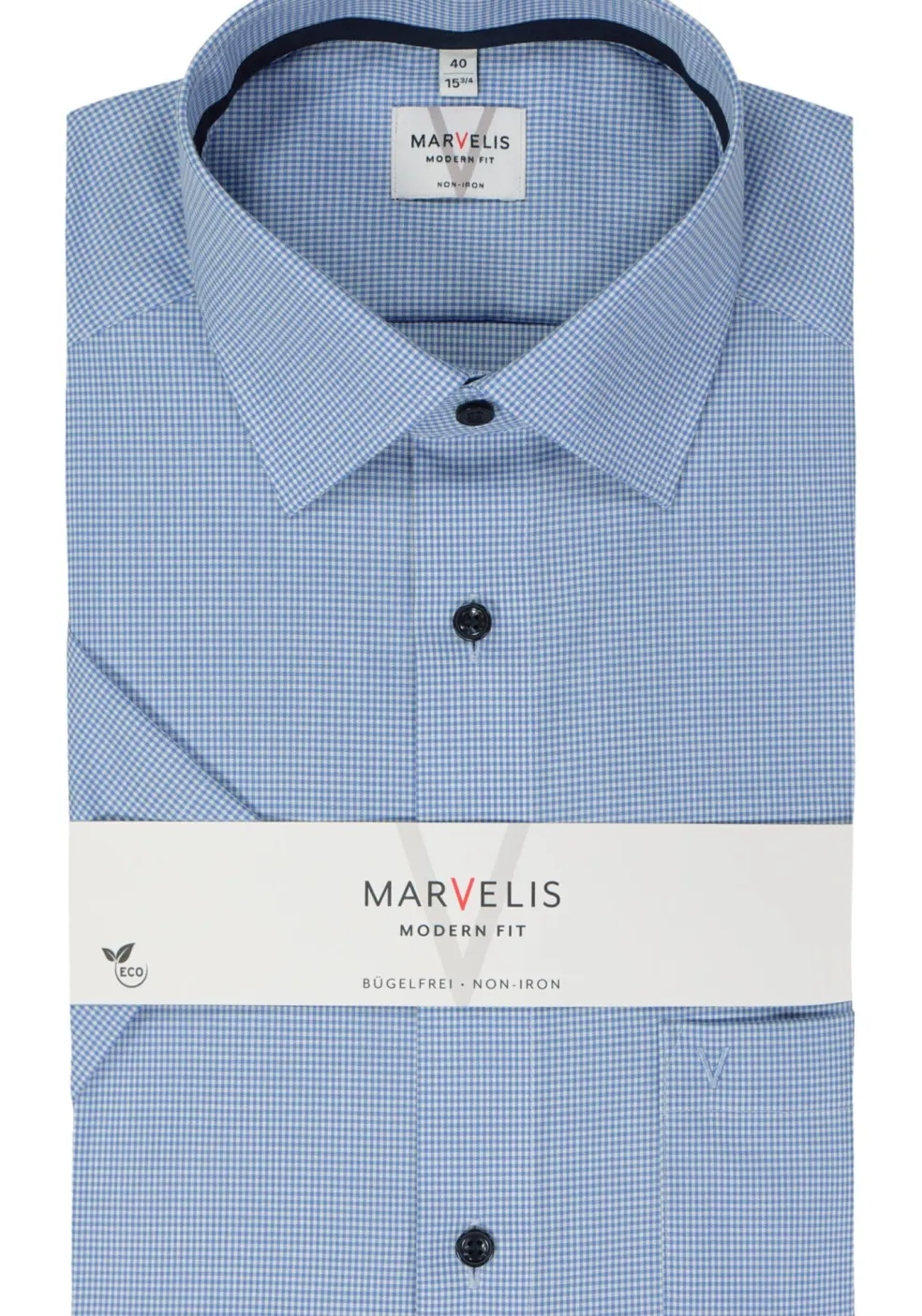MARVELIS modern fit overhemd, korte mouw, popeline, lichtblauw geruit