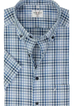 MARVELIS modern fit overhemd, korte mouw, popeline, lichtblauw geruit