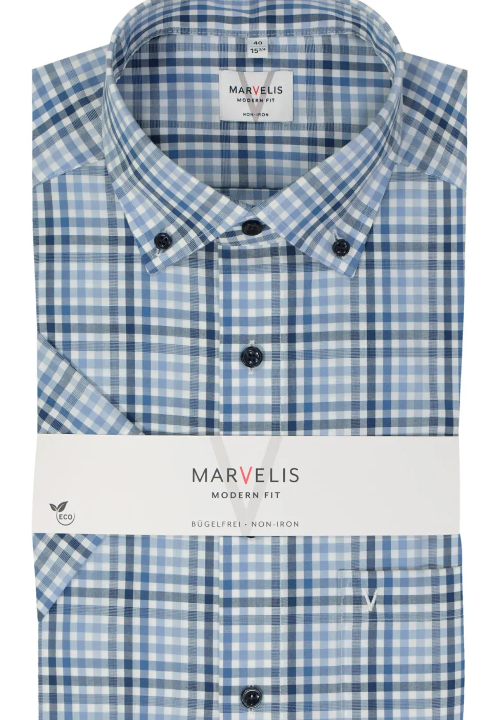 MARVELIS modern fit overhemd, korte mouw, popeline, lichtblauw geruit