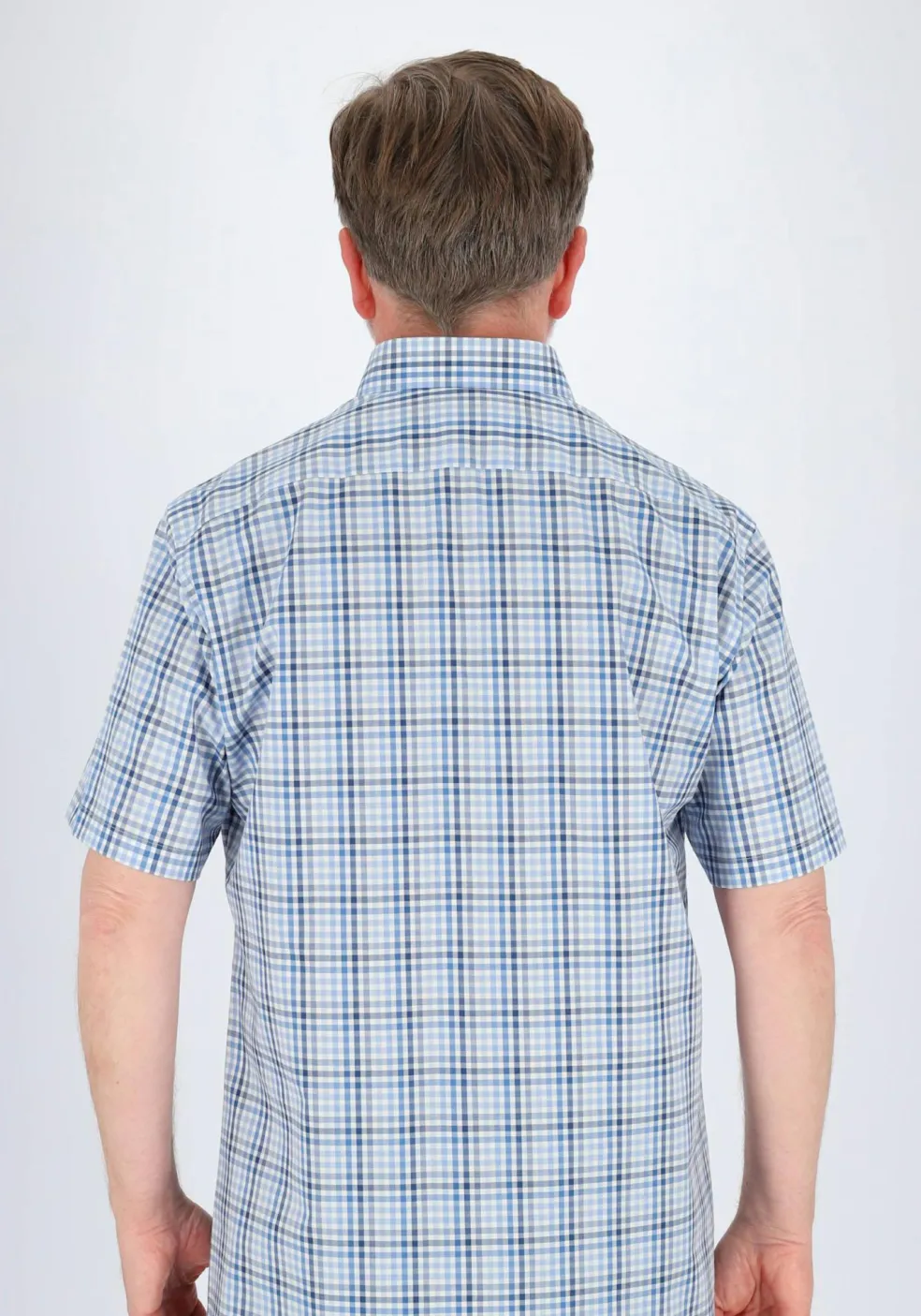 MARVELIS modern fit overhemd, korte mouw, popeline, lichtblauw geruit