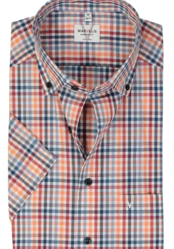 MARVELIS modern fit overhemd, korte mouw, popeline, rood geruit