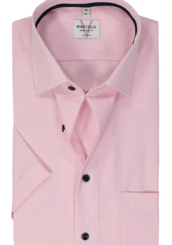 MARVELIS modern fit overhemd, korte mouw, popeline, roze geruit