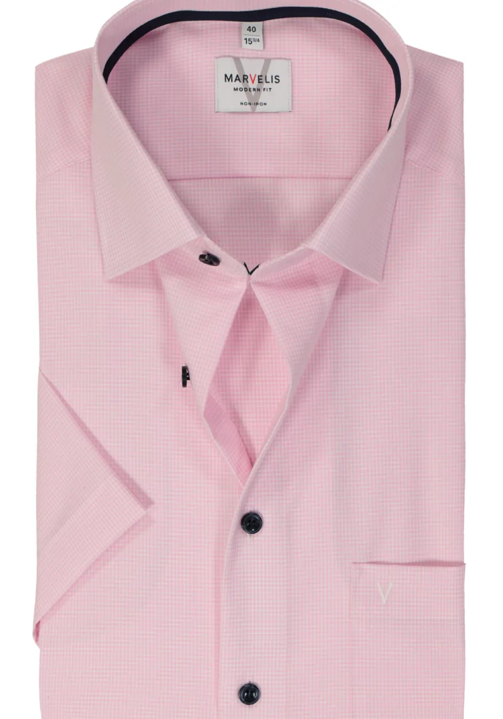 MARVELIS modern fit overhemd, korte mouw, popeline, roze geruit
