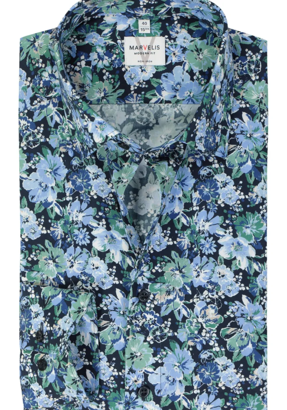 MARVELIS modern fit overhemd, mouwlengte 7, popeline, groen dessin