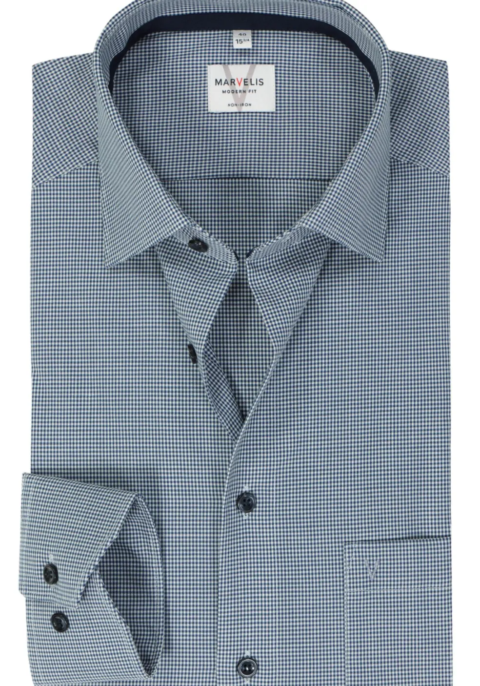 MARVELIS modern fit overhemd, popeline, donkerblauw geruit