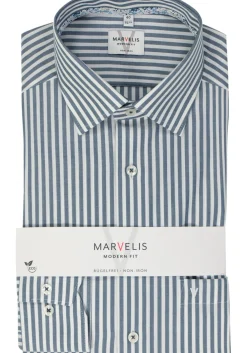 MARVELIS modern fit overhemd, popeline, donkerblauw gestreept
