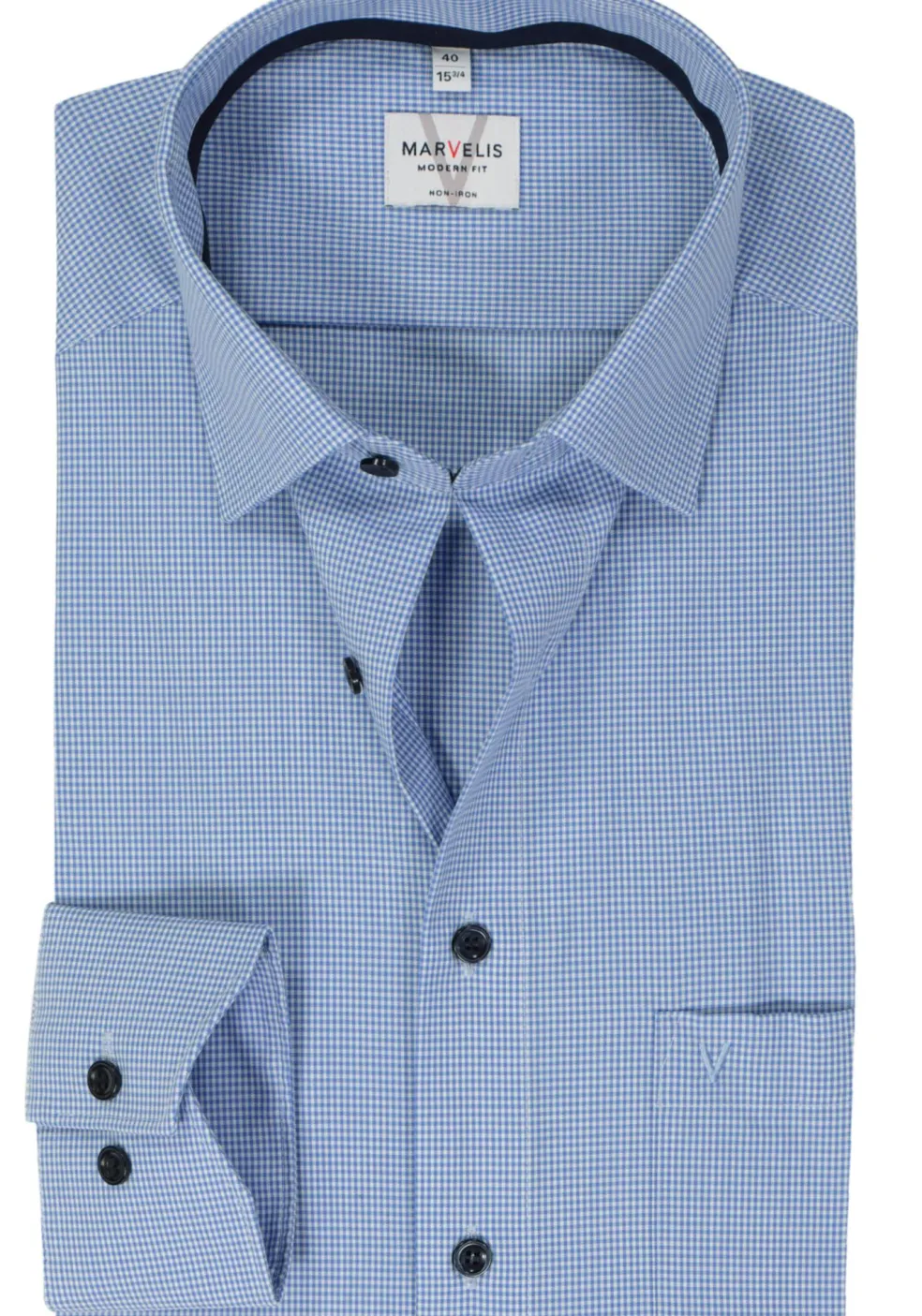 MARVELIS modern fit overhemd, popeline, lichtblauw geruit