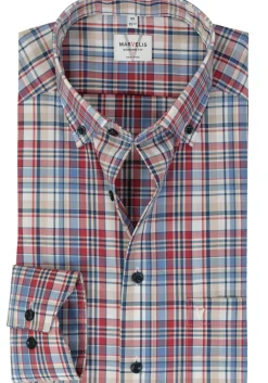 MARVELIS modern fit overhemd, popeline, rood geruit