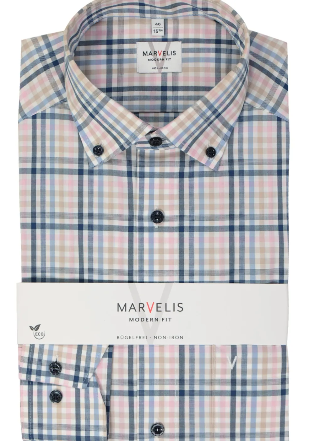 MARVELIS modern fit overhemd, popeline, roze geruit