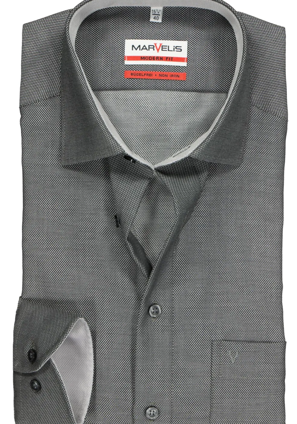 MARVELIS modern fit overhemd, zwart structuur (contrast)