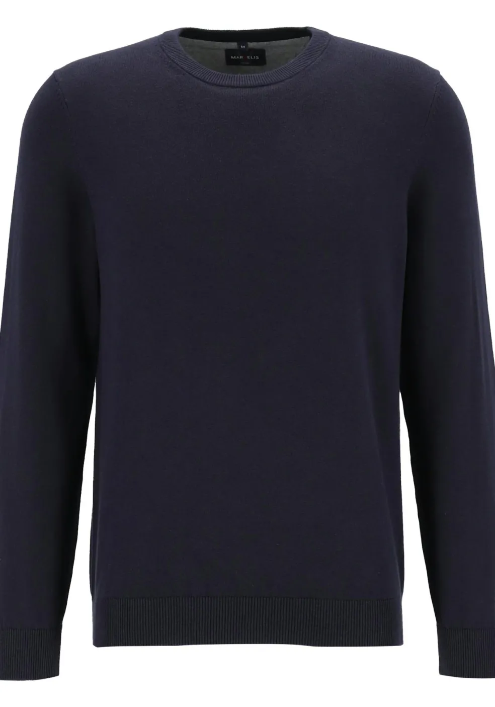 MARVELIS modern fit trui katoen, O-hals, marine blauw