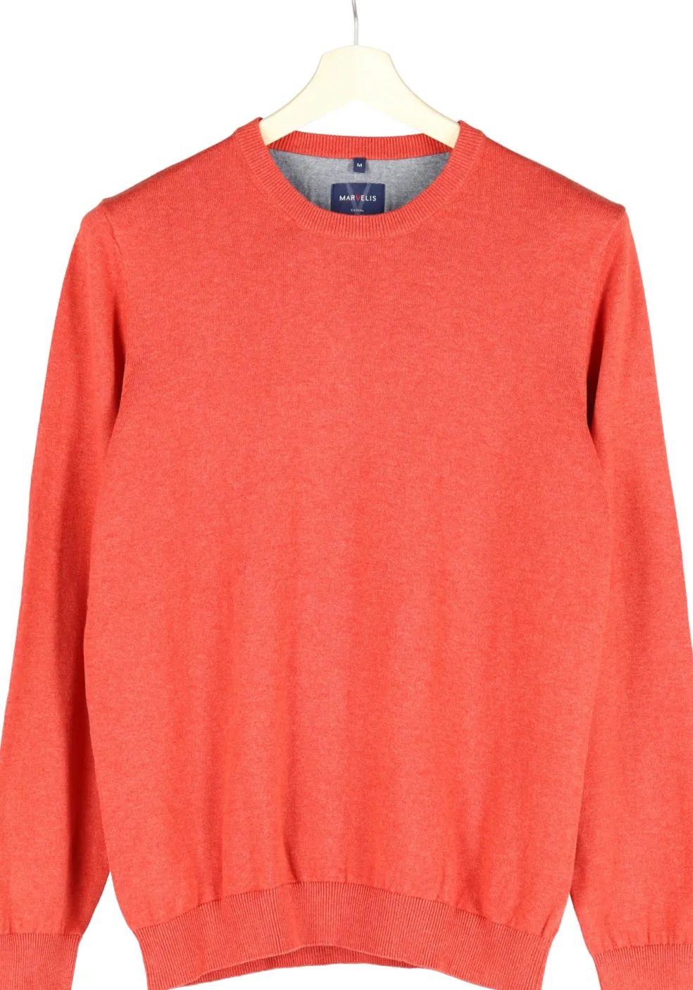MARVELIS modern fit trui katoen, O-hals, koraal oranje