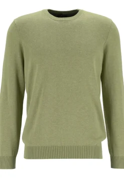 MARVELIS modern fit trui katoen, O-hals, olijfgroen