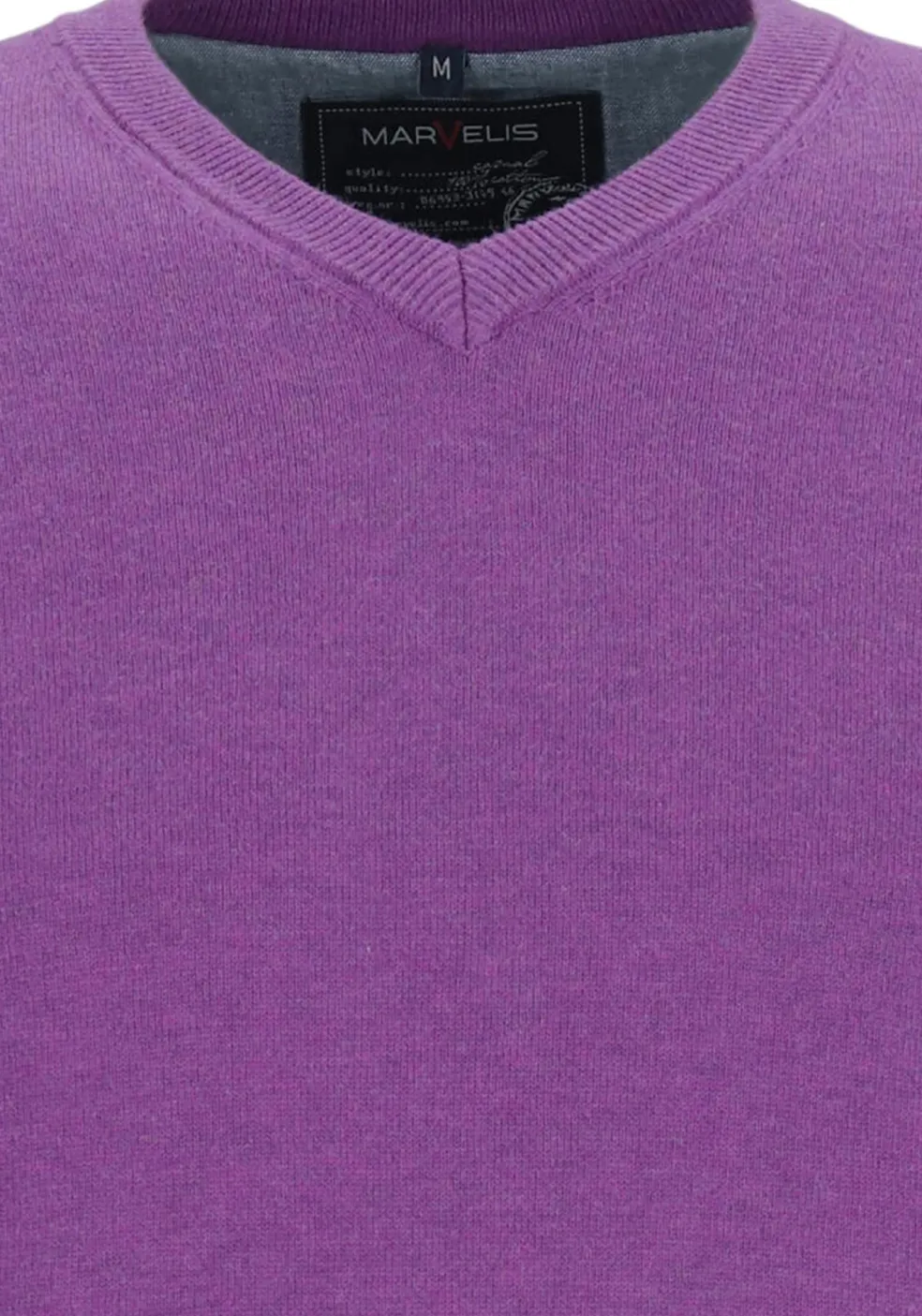 MARVELIS modern fit trui katoen, V-hals, aubergine paars