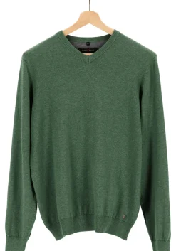 MARVELIS modern fit trui katoen, V-hals, donkergroen