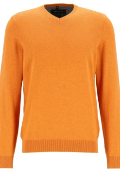 MARVELIS modern fit trui katoen, V-hals, roodoranje