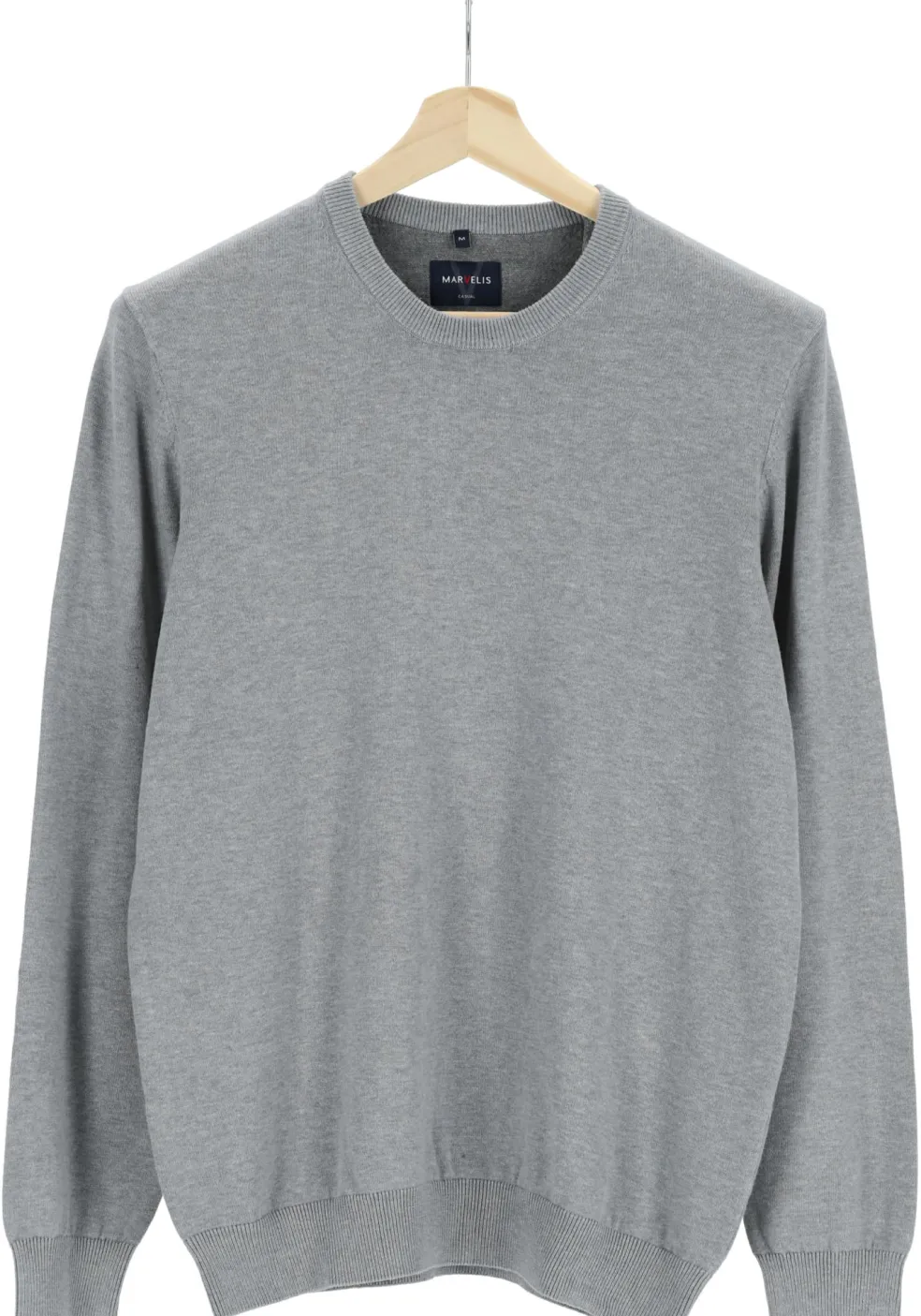 MARVELIS modern fit trui katoen, O-hals, grijs