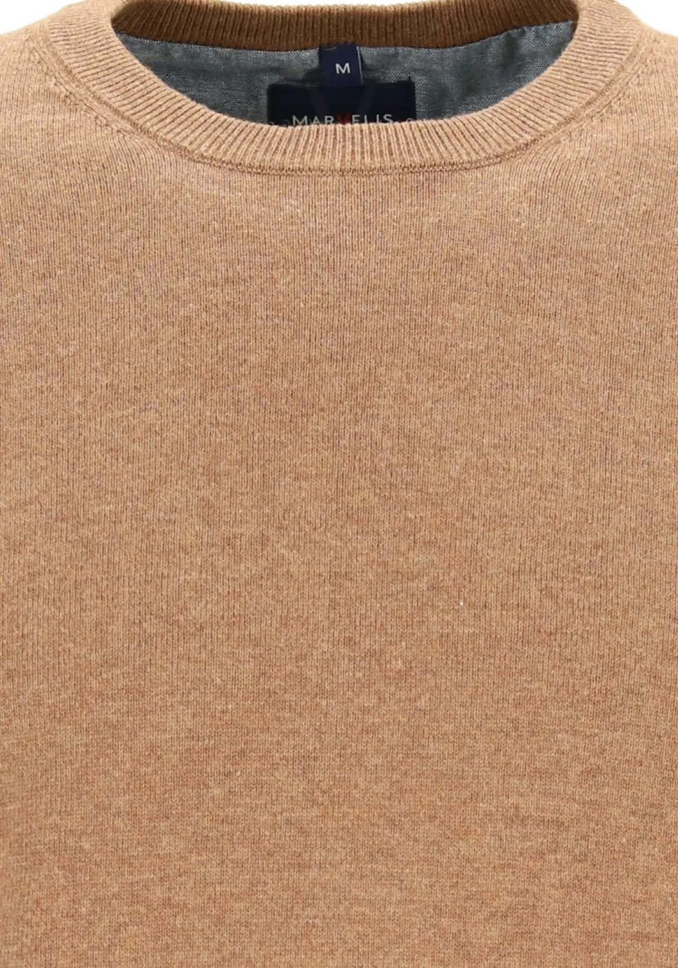 MARVELIS modern fit trui katoen, O-hals, noga bruin
