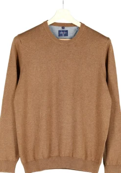 MARVELIS modern fit trui katoen, O-hals, noga bruin