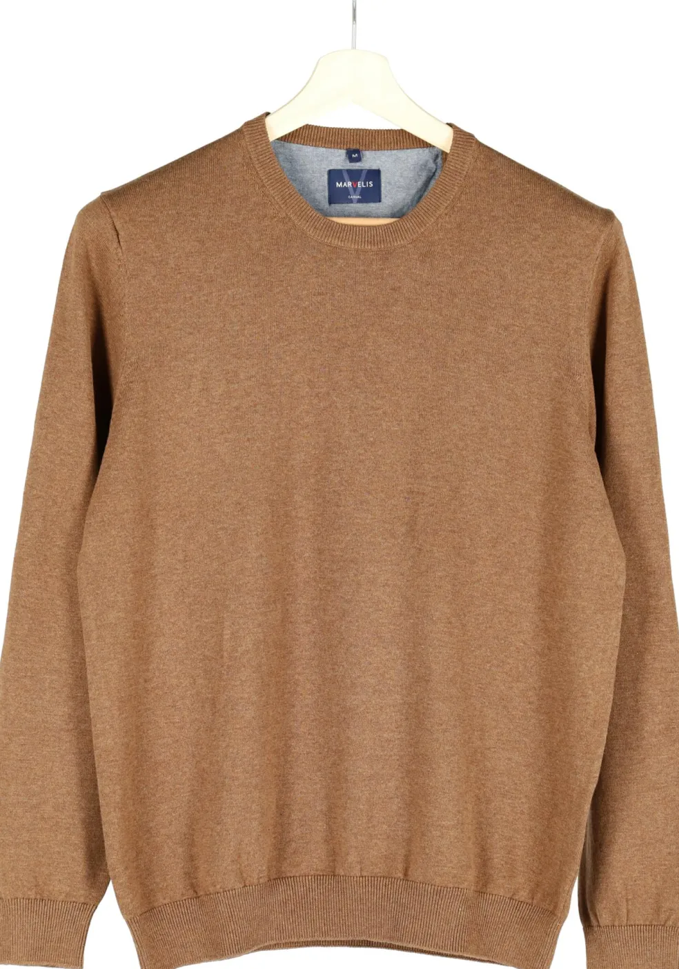 MARVELIS modern fit trui katoen, O-hals, noga bruin