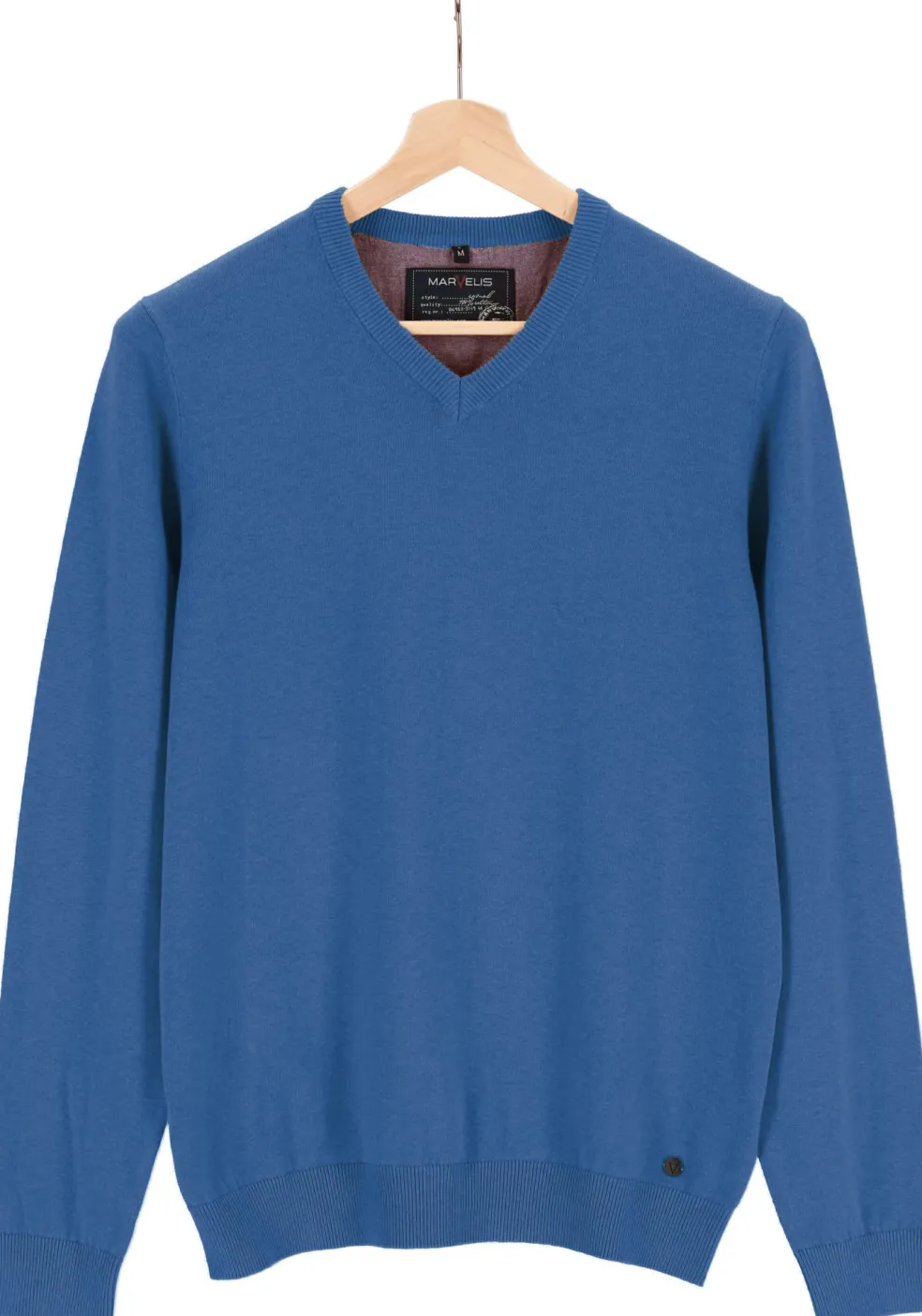 MARVELIS modern fit trui katoen, V-hals, jeansblauw
