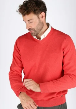 MARVELIS modern fit trui katoen, V-hals, rood