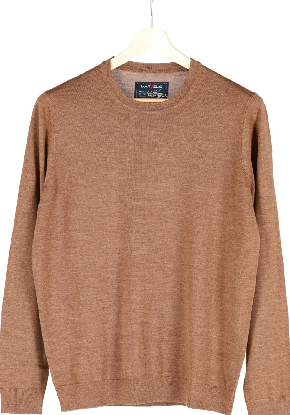 MARVELIS modern fit trui wol, O-hals, noga bruin