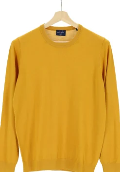 MARVELIS modern fit trui wol, O-hals, okergeel