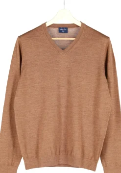 MARVELIS modern fit trui wol, V-hals, noga bruin